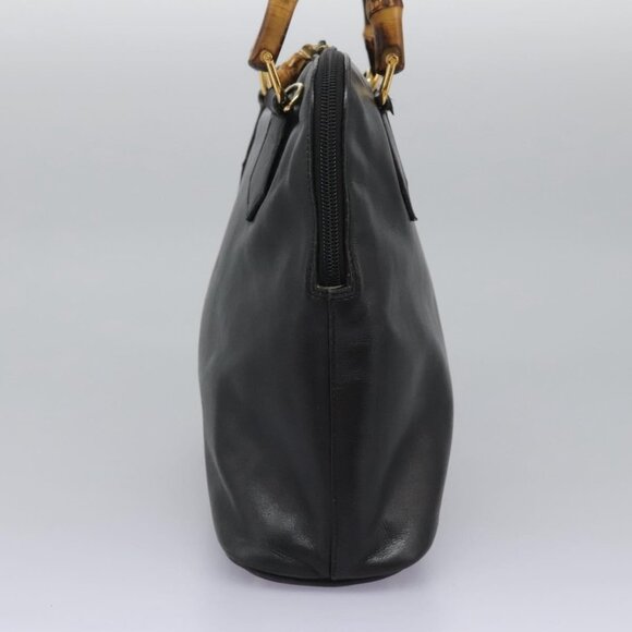 GUCCI Bamboo Hand Bag Leather 2way Black Gold - Picture 5 of 16